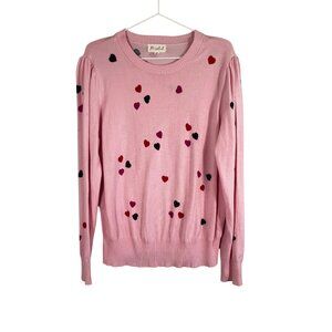 Colorful Knit Sweater Pink XL Heart Embroidery Preppy Feminine Coquette Chic